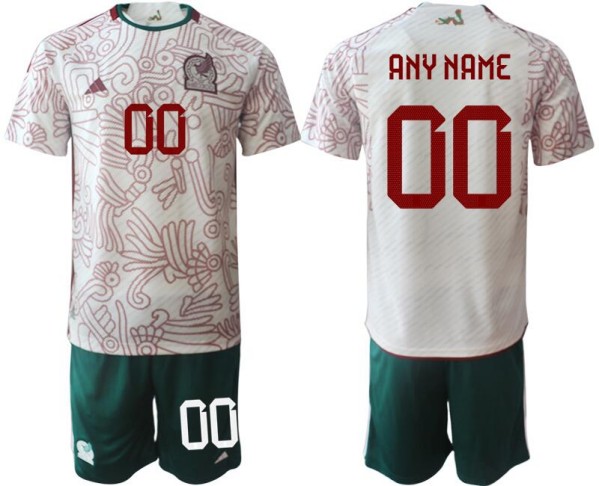 Youth Mexico Custom White Away Soccer Jersey Suit